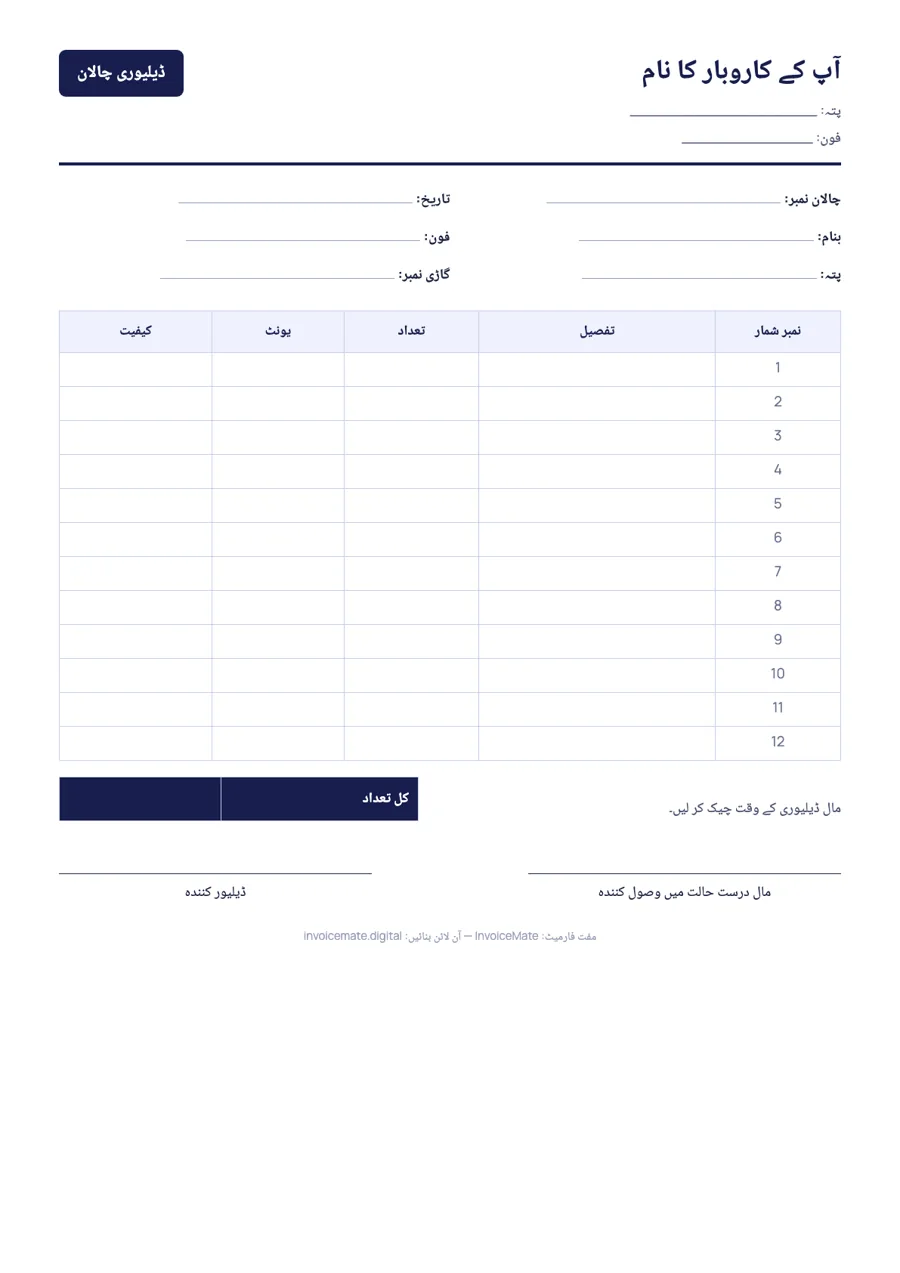 اردو ڈیلیوری چالان