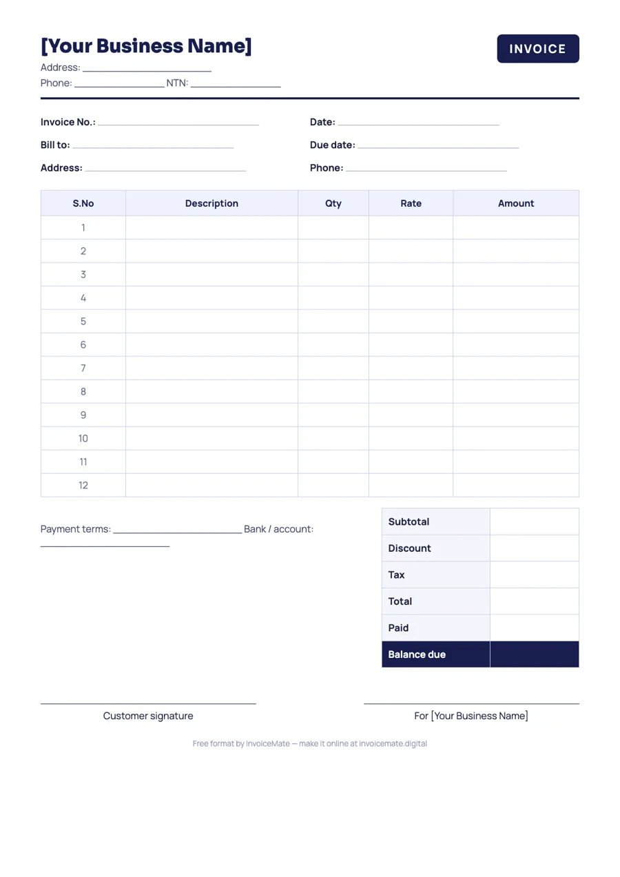 Invoice format