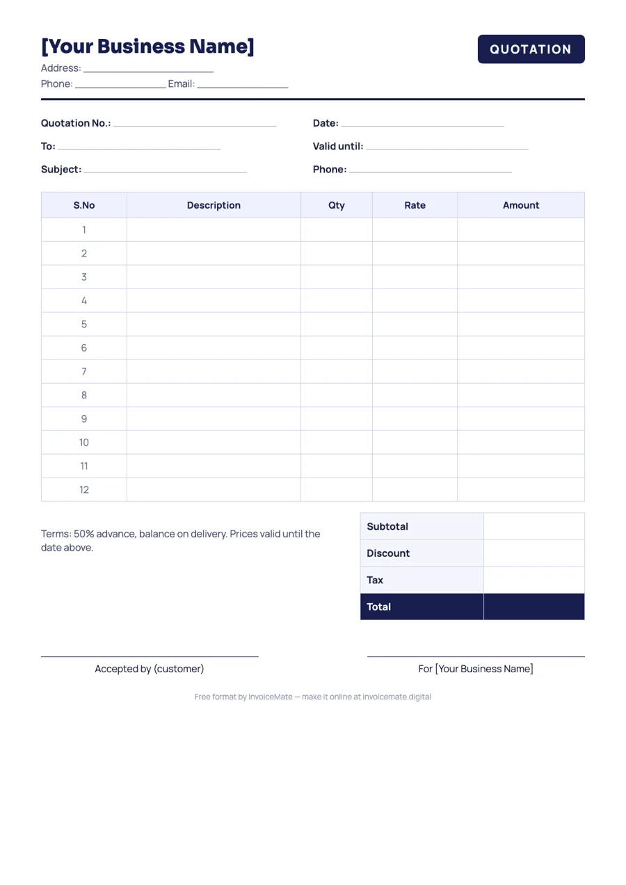 Quotation format