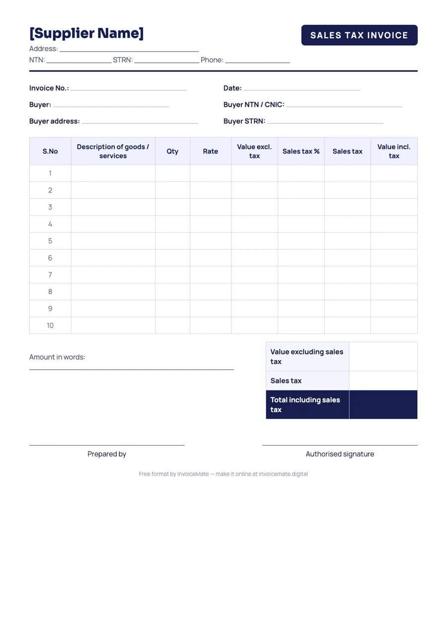 Sales tax invoice format